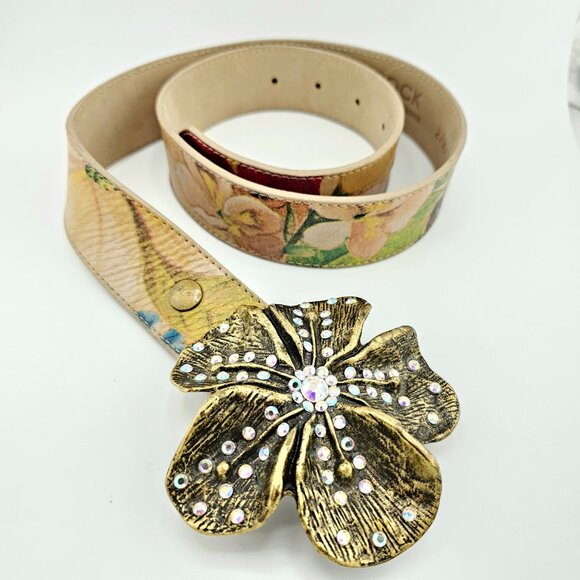 Leatherock Floral Leather Belt with Rhinestone Flower Buckle main image 13